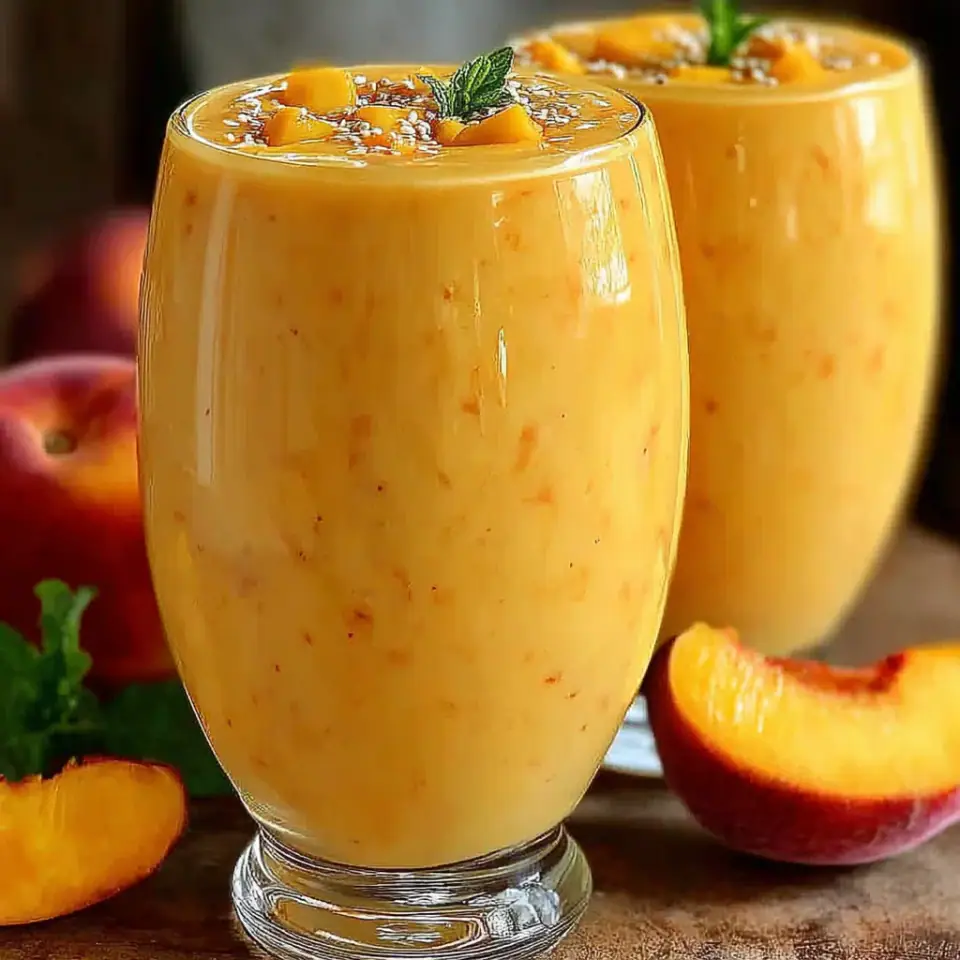 Peach Mango Smoothie served on the table