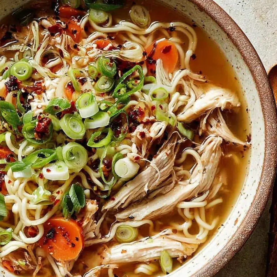 A close look at Aromatic Ginger Scallion Chicken Noodle Soup