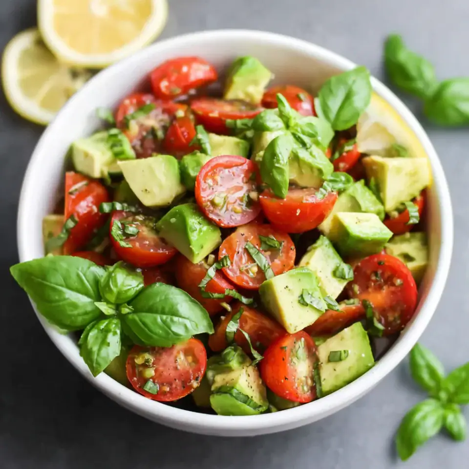 Avocado & Tomato Salad served on the table