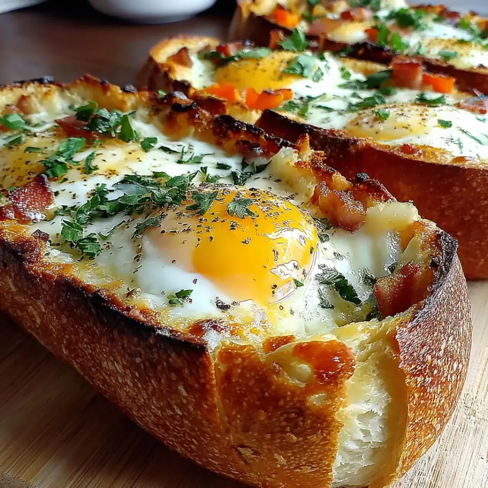 Baked Egg Boats Recipe served on the table