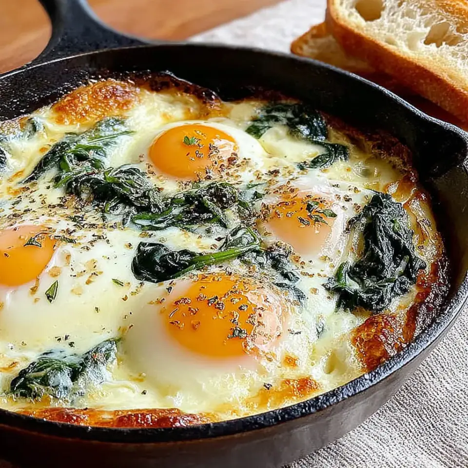 Baked Eggs Florentine, ready to serve