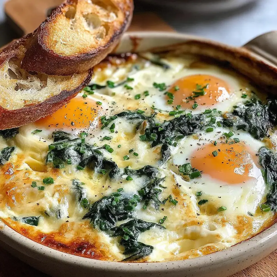 A close look at Baked Eggs Florentine