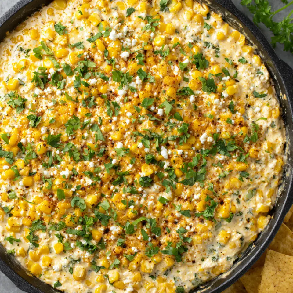 Baked Elote Dip served on the table
