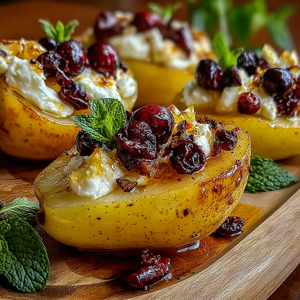 Baked Pears with Goat Cheese Honey and Cranberries