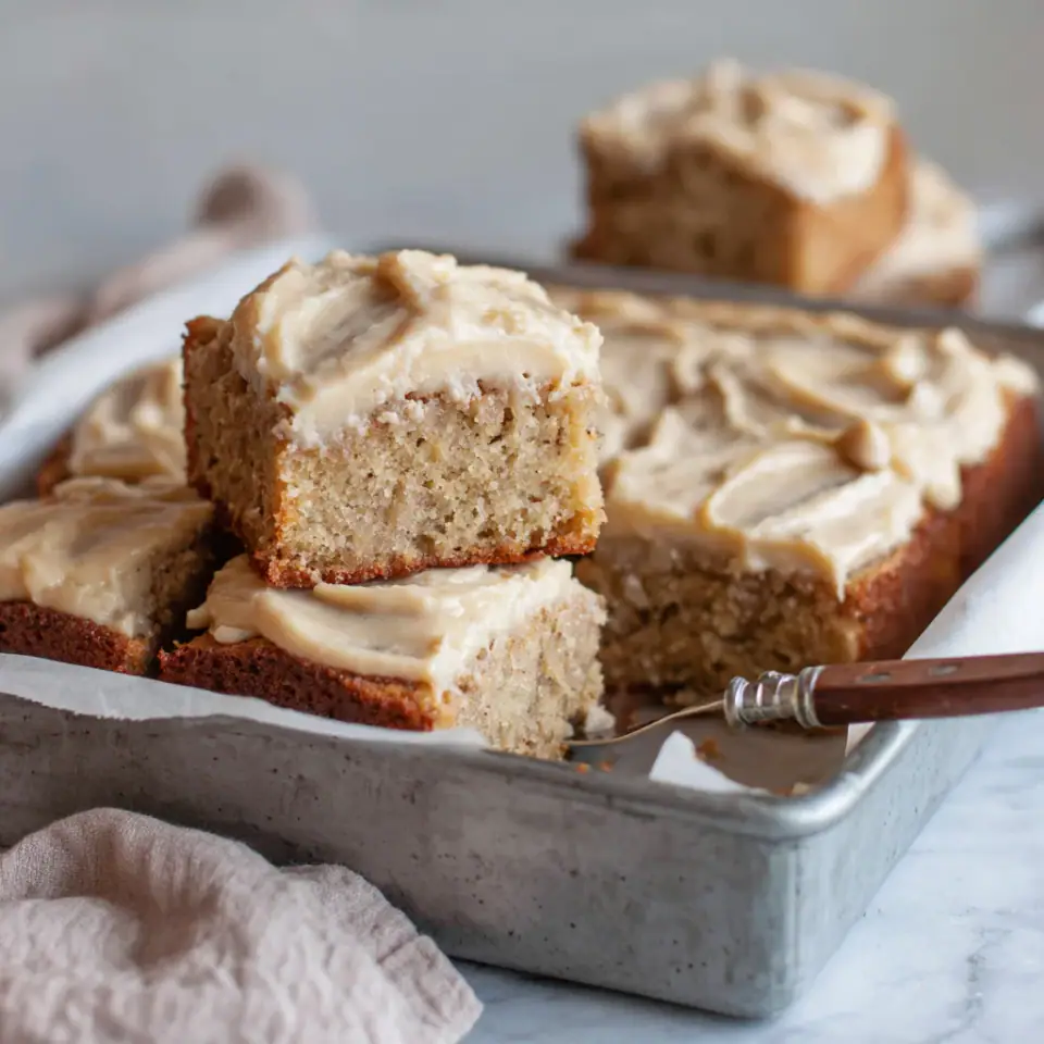 Banana Bars with Brown Butter Frosting, ready to serve