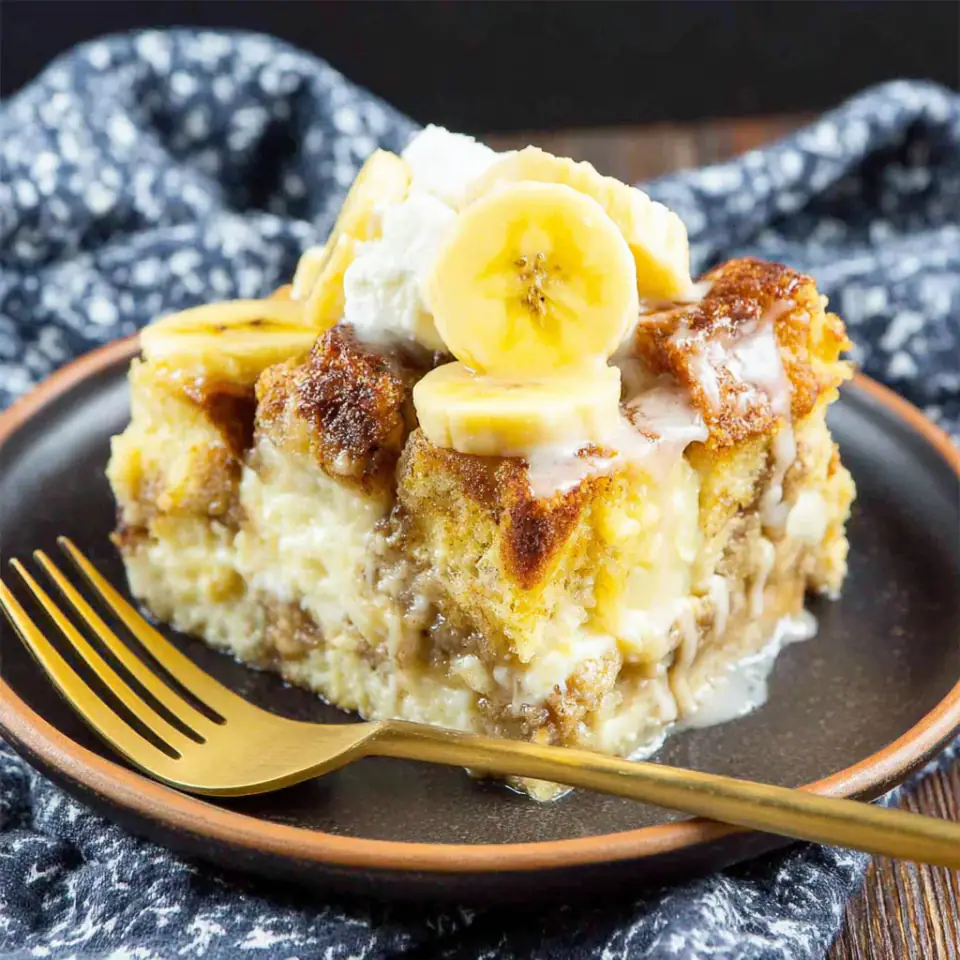 Banana Bread Pudding served on the table