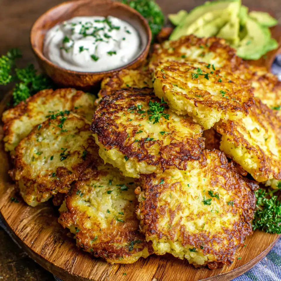 Basic Cauliflower Fritters served on the table