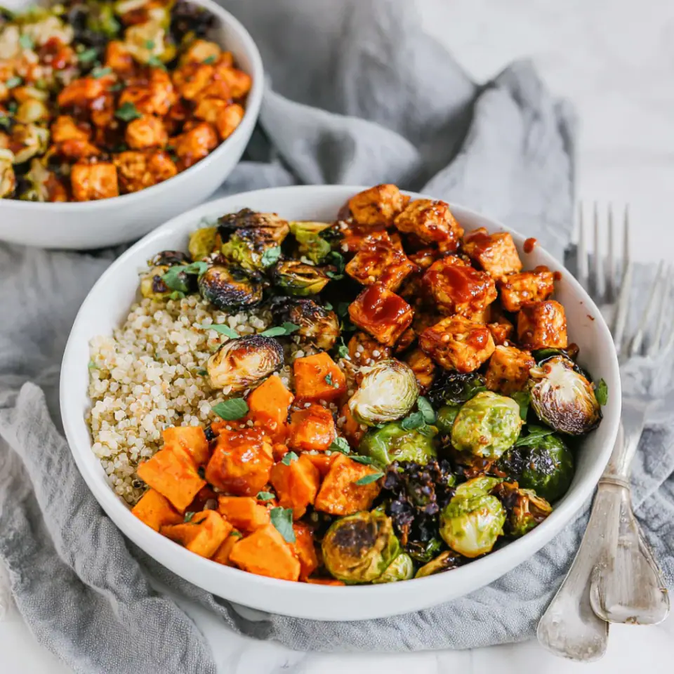 BBQ Tofu Bowls served on the table