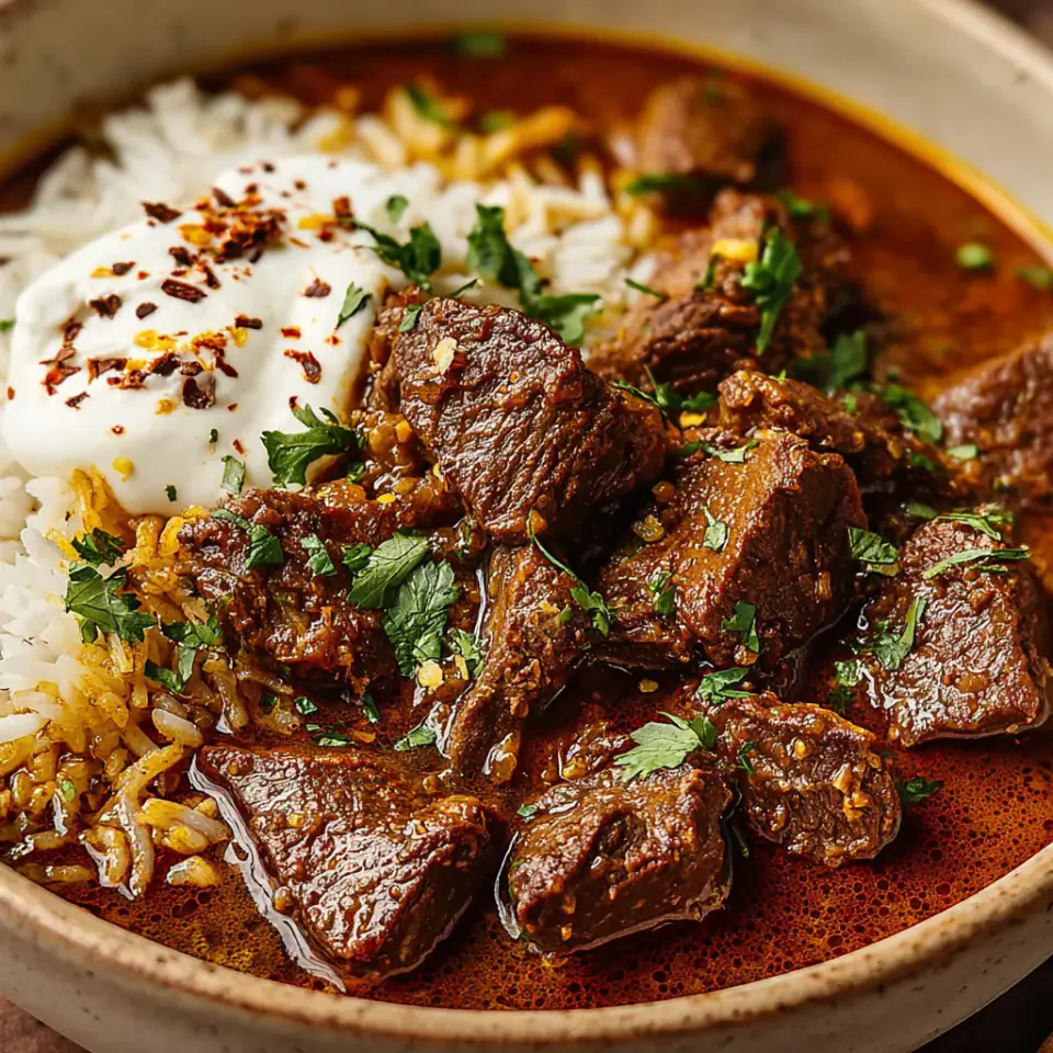 Beef Vindaloo, ready to serve