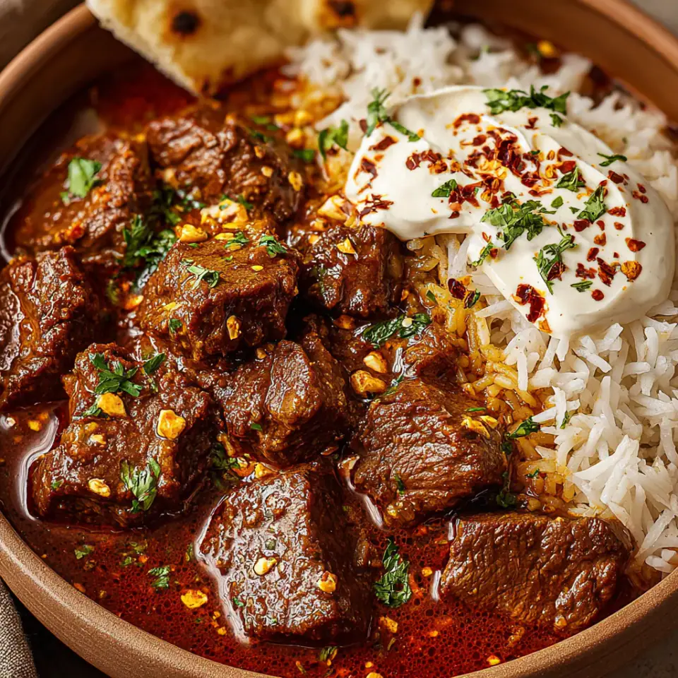 Beef Vindaloo served on the table