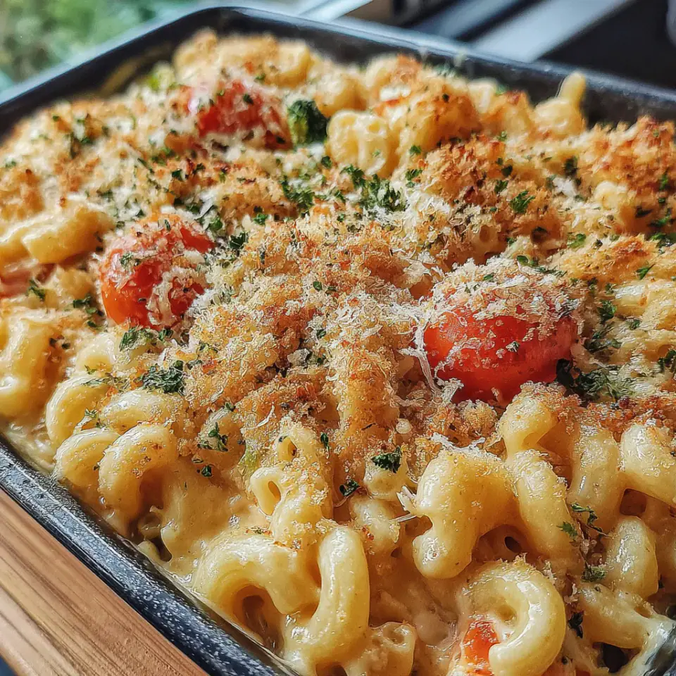 Creamy Vegetarian Macaroni Bake served on the table