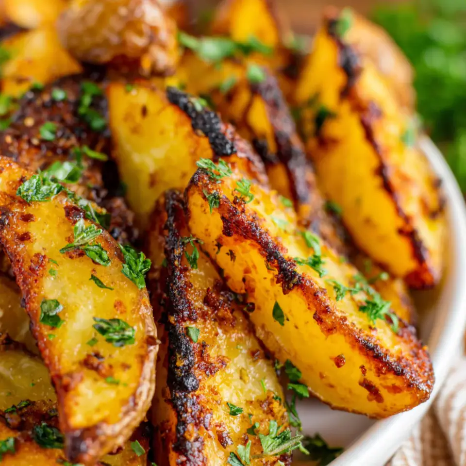Grilled Potatoes with Lemon and Herbs, ready to serve