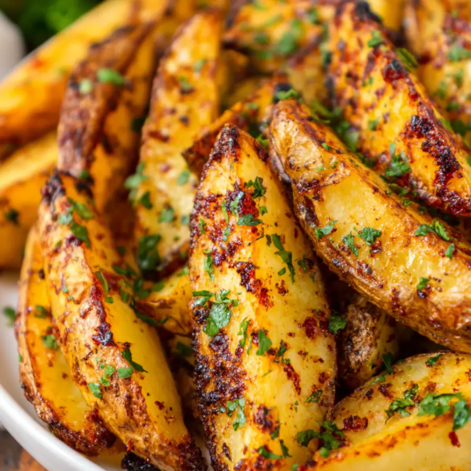 Grilled Potatoes with Lemon and Herbs served on the table