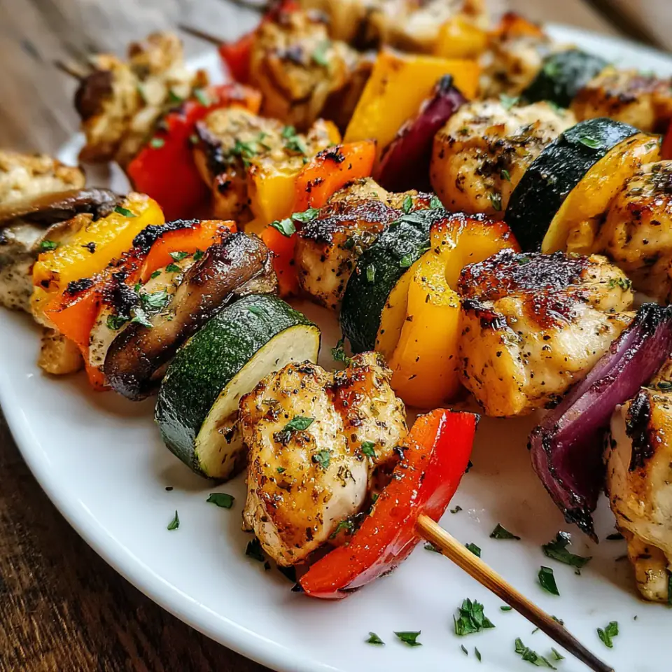 Grilled Chicken Veggie Kabobs, ready to serve
