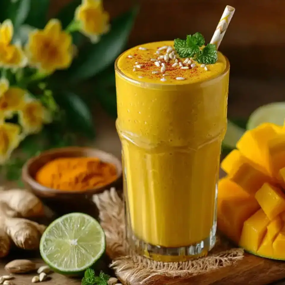 Mango Turmeric Smoothie served on the table