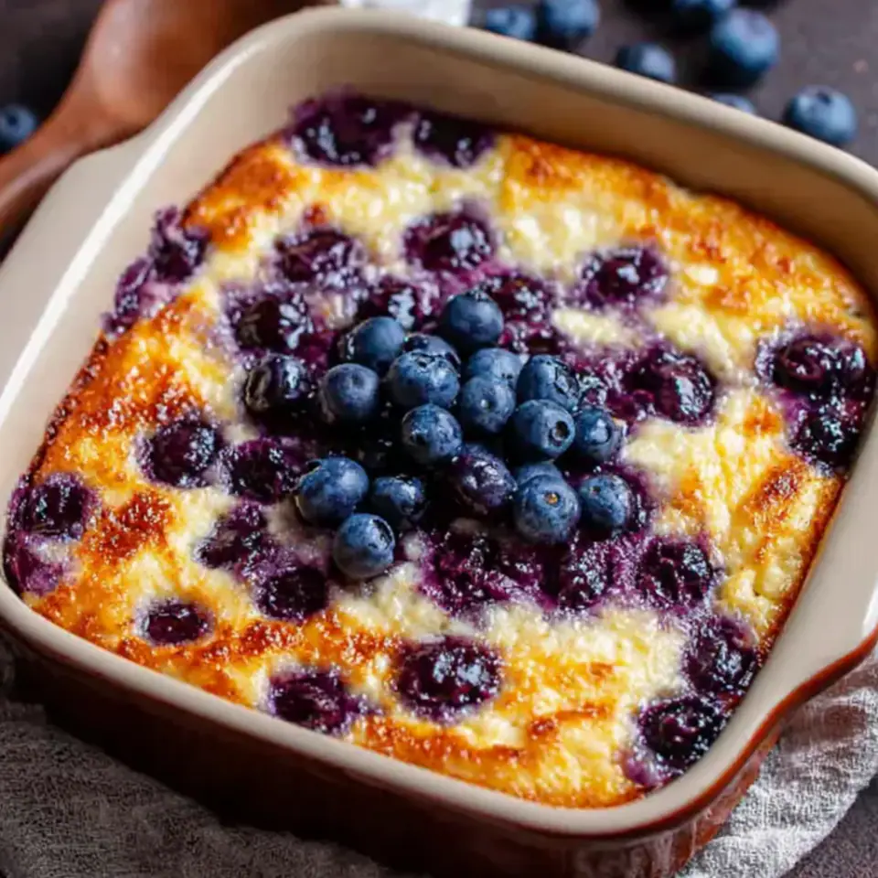 Blueberry Cottage Cheese Breakfast Bake, ready to serve