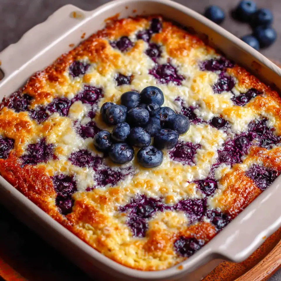 Blueberry Cottage Cheese Breakfast Bake served on the table