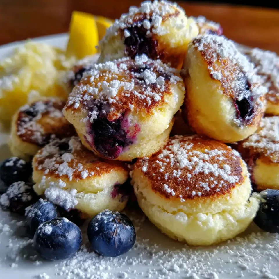 Blueberry Lemon Pancake Bites served on the table