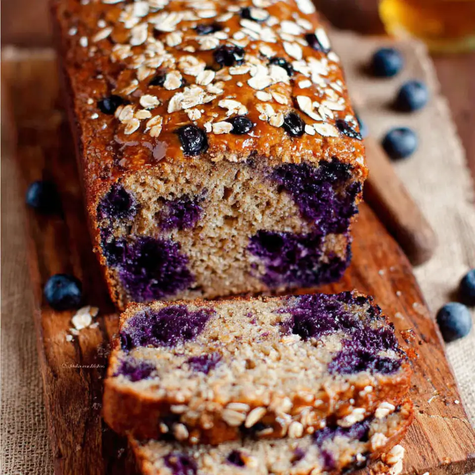 Blueberry Oat Breakfast Bread served on the table