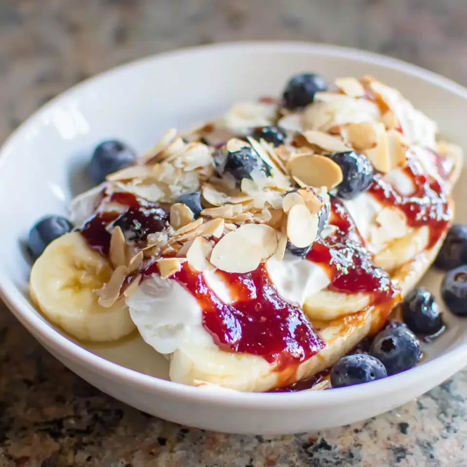 Breakfast Banana Split with Yogurt and Jam