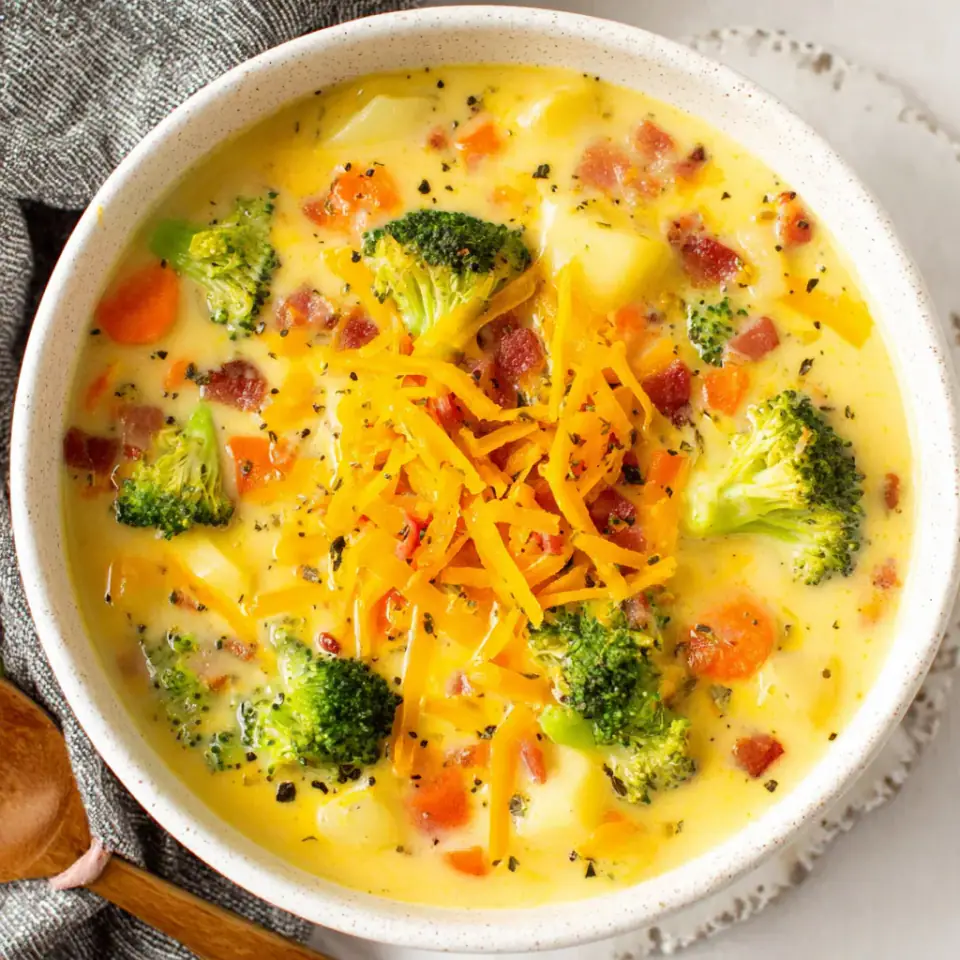 Broccoli Cheddar Potato Soup, ready to serve
