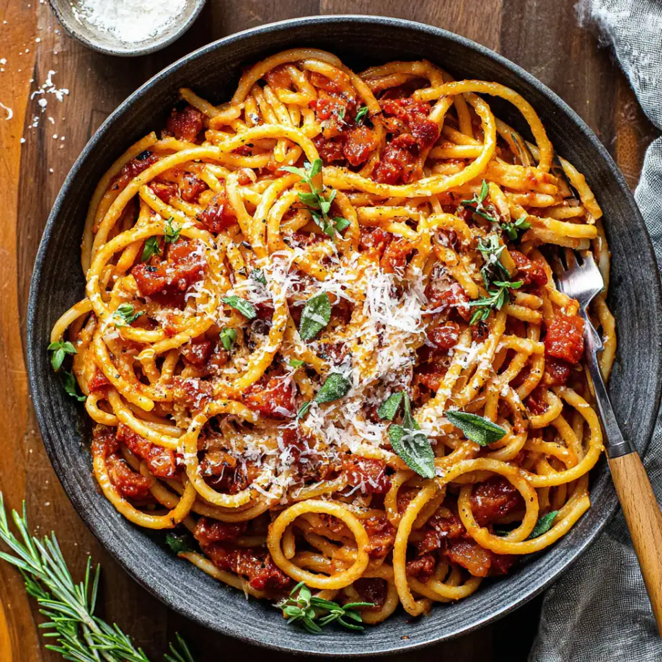 A close look at Bucatini Amatriciana