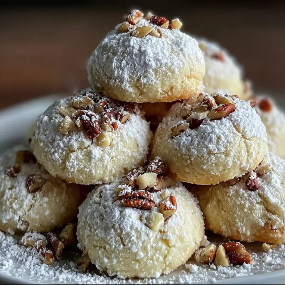 A close look at Buttery Pecan Snowball Cookies