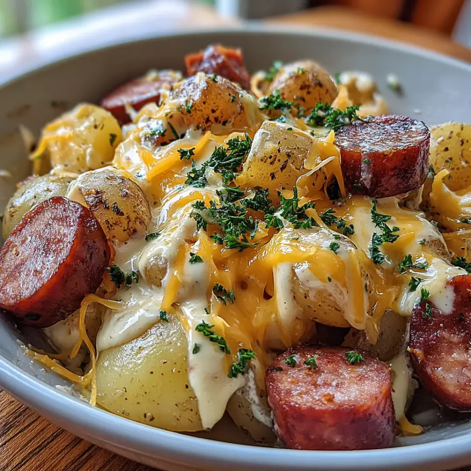 Cheesy Ranch Potatoes and Smoked Sausage