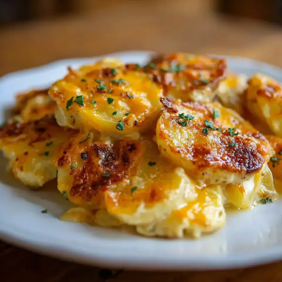 Cheesy Scalloped Potatoes, ready to serve