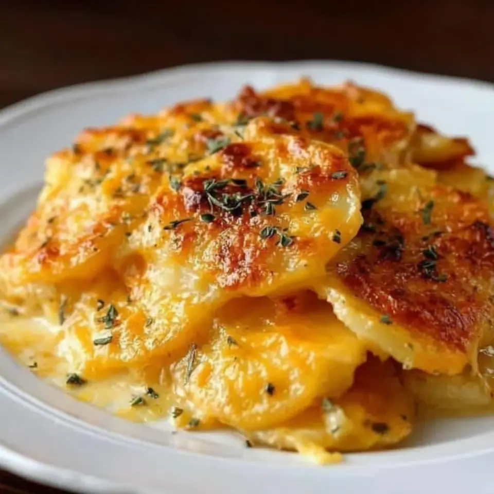Cheesy Scalloped Potatoes served on the table