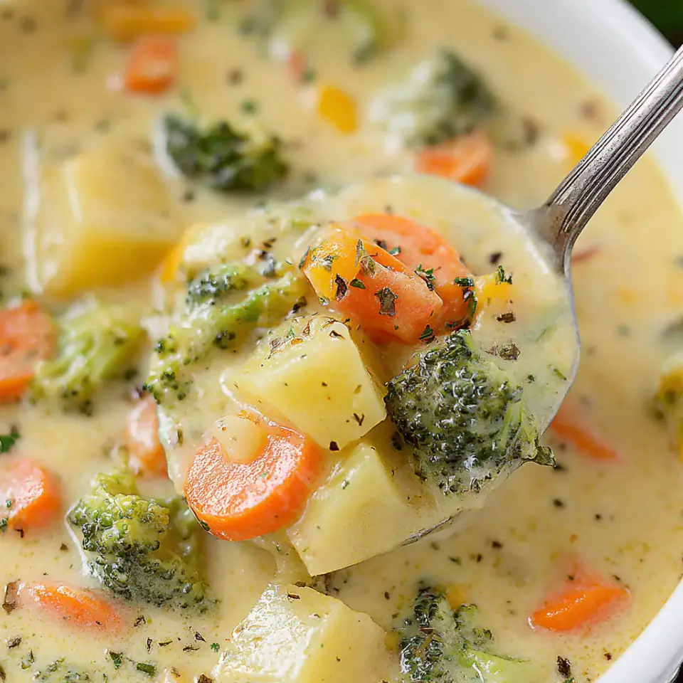 A close look at Cheesy Vegetable Chowder
