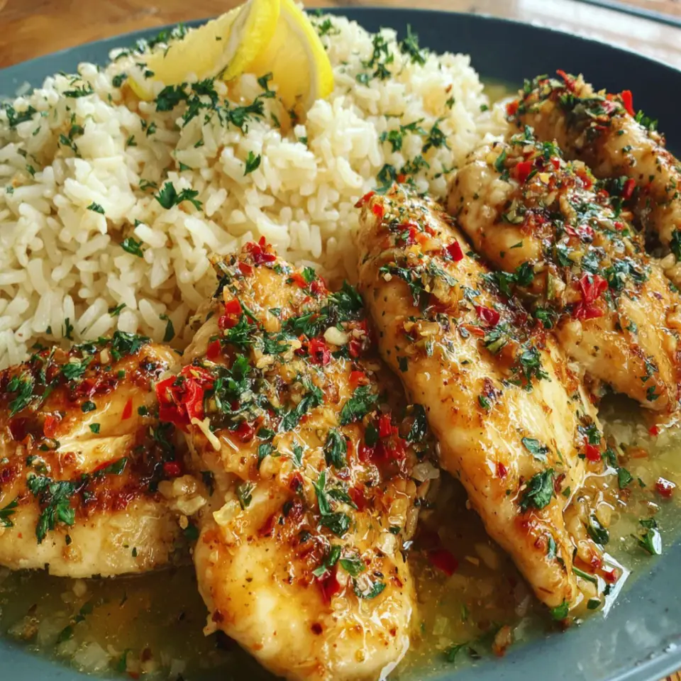 Chicken Scampi with Garlic Parmesan Rice