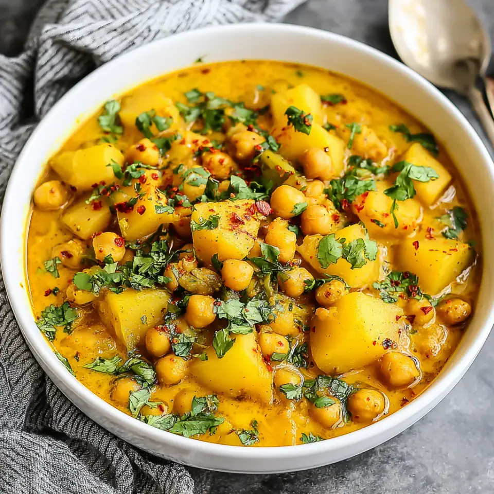 Chickpea and Potato Curry served on the table