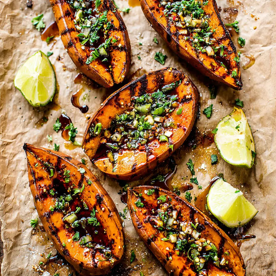 Chili Honey Roasted Sweet Potatoes With Lime Juice, ready to serve
