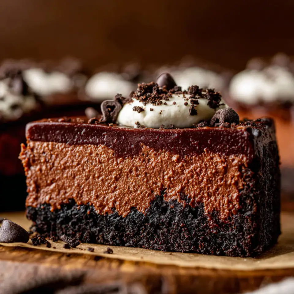 Chocolate Cheesecake Bars, ready to serve