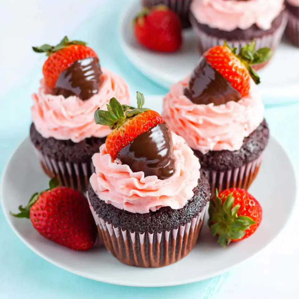 A close look at Chocolate Strawberry Cupcakes
