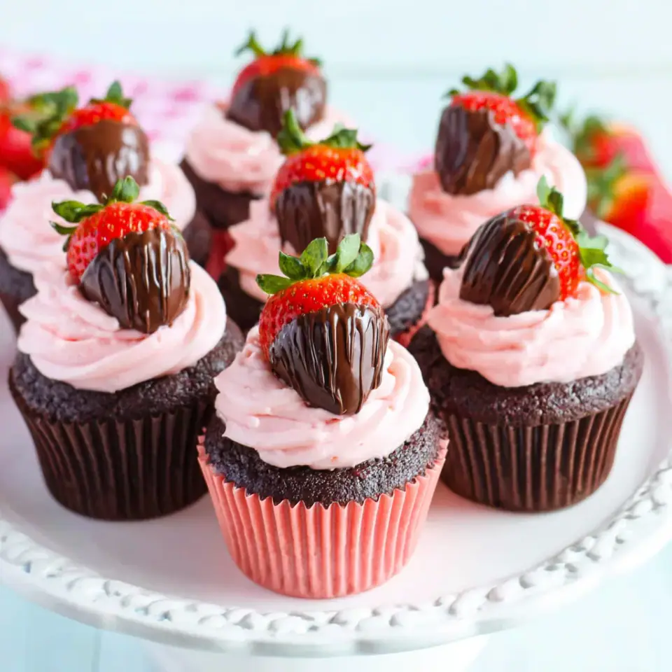 Chocolate Strawberry Cupcakes served on the table