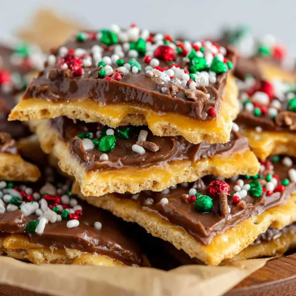 Christmas Crack Recipe (Saltine Toffee) served on the table
