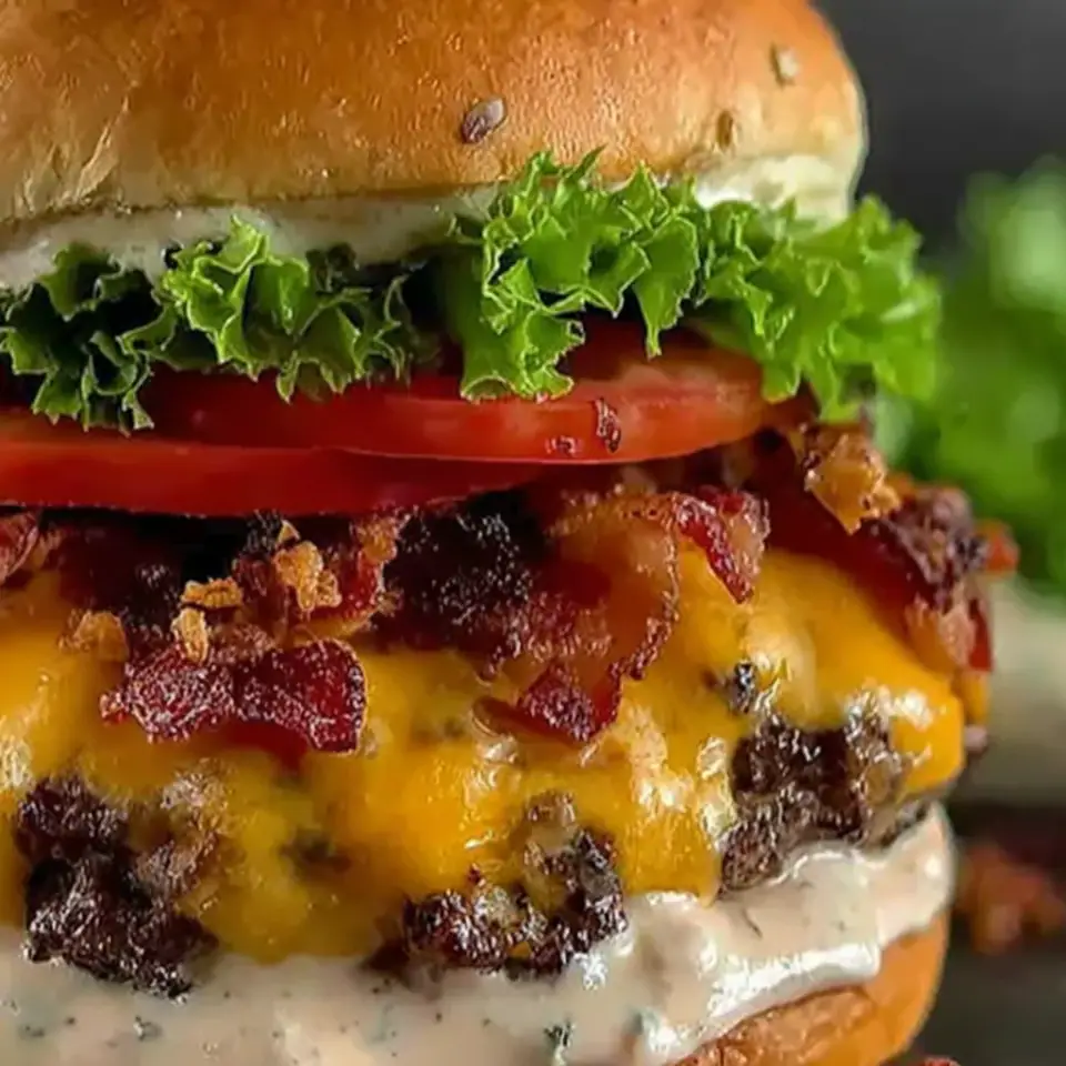 Crack Burgers with Bacon, Cheddar and Ranch, ready to serve
