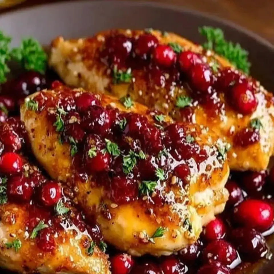 Cranberry Orange Glazed Chicken served on the table