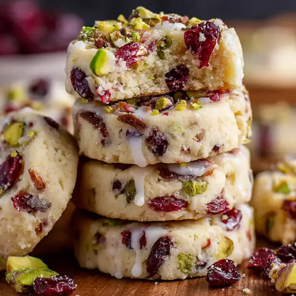 Cranberry Pistachio Shortbread Cookies served on the table
