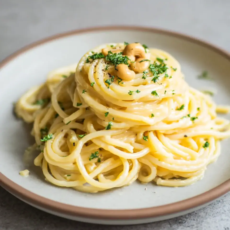 Creamy Cashew Alfredo Pasta, ready to serve