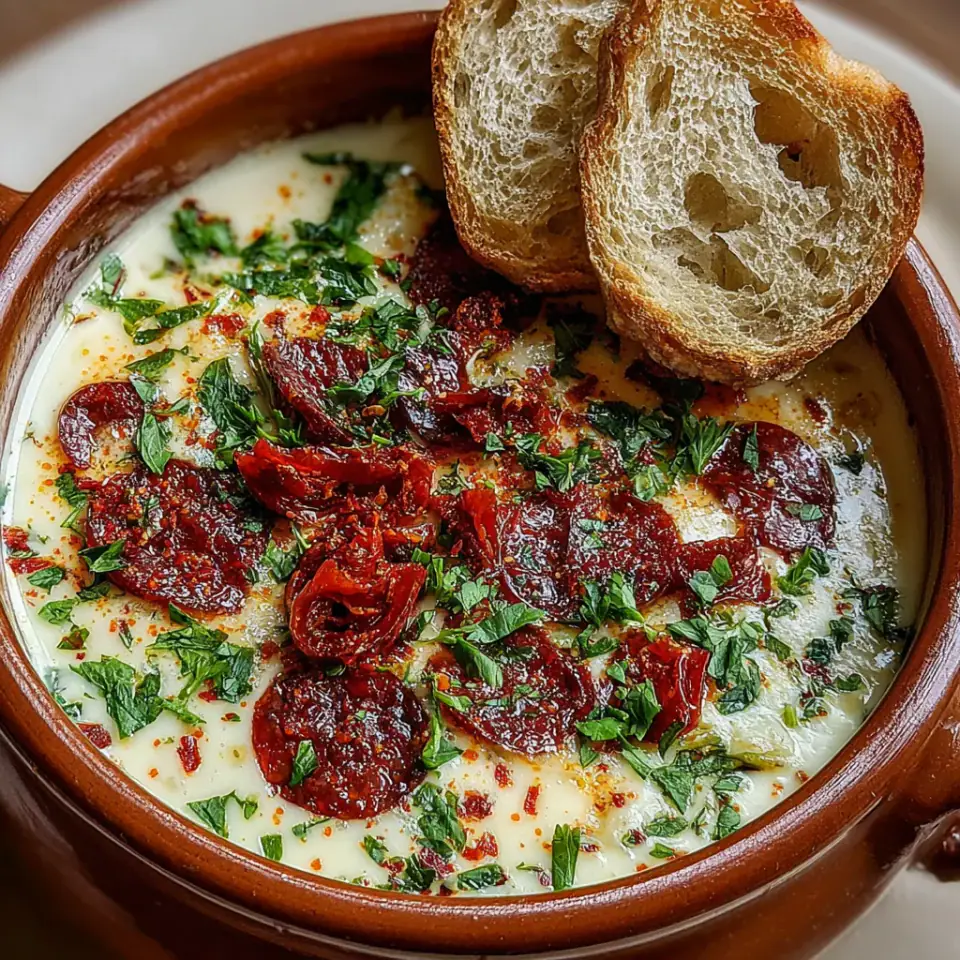 Creamy Charcuterie Soup served on the table