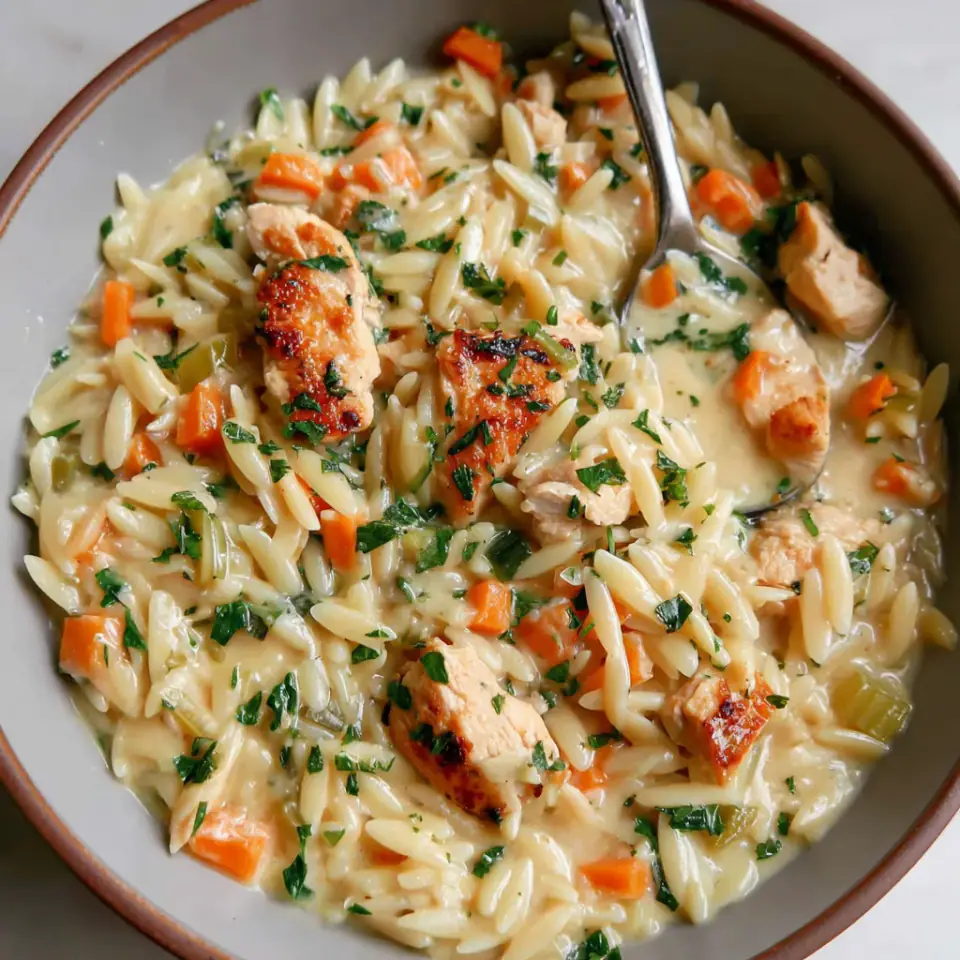 A close look at Creamy Chicken Pot Pie Orzo Recipe
