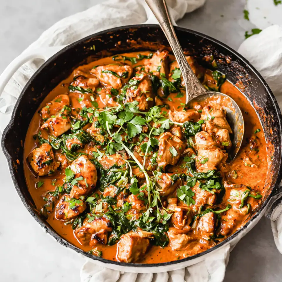 Creamy Ethiopian Berbere Chicken Curry, ready to serve