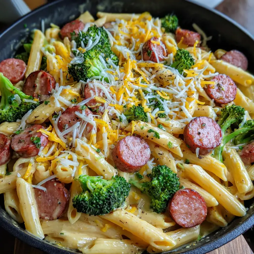 A close look at Creamy Kielbasa Broccoli Skillet