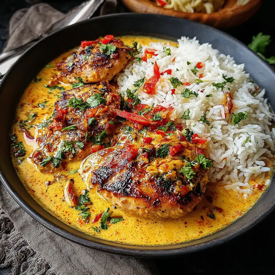 Creamy Peri-Peri Chicken with Rice served on the table