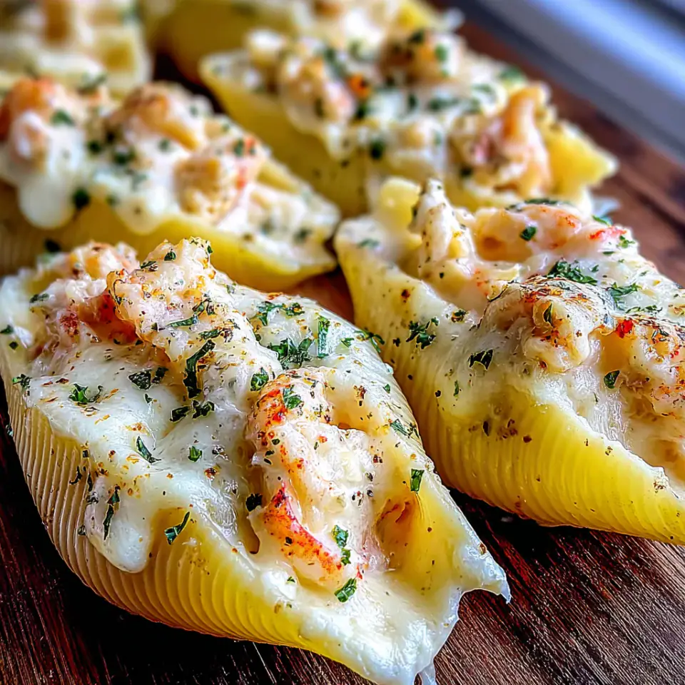 Creamy Seafood Stuffed Shells, ready to serve