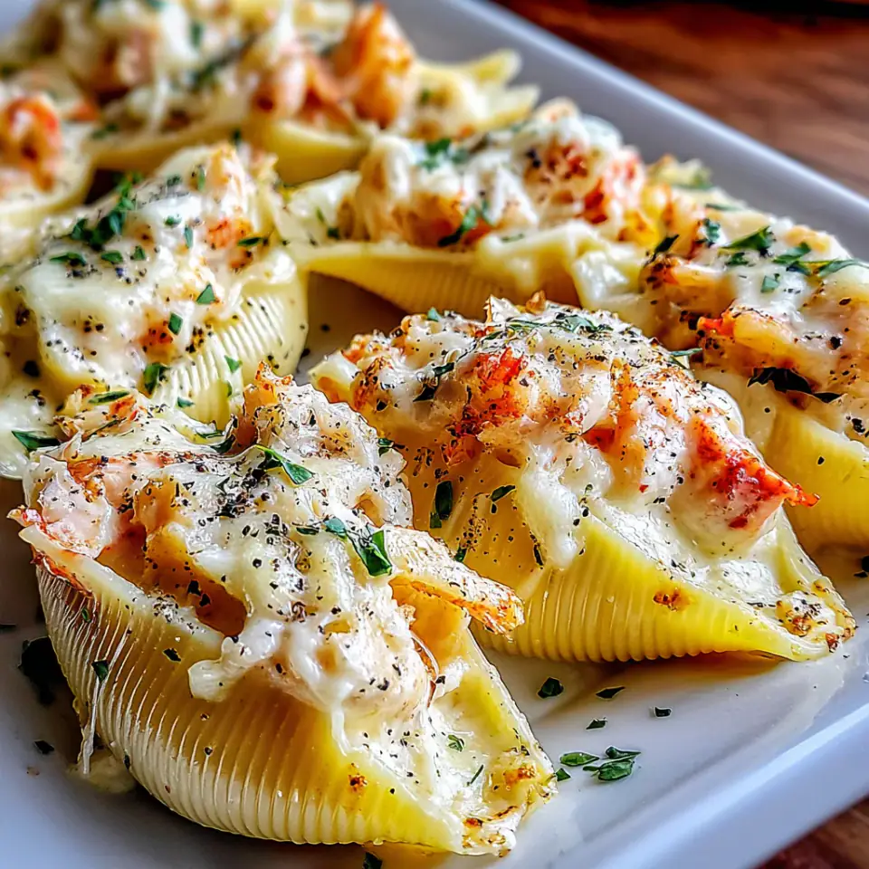 A close look at Creamy Seafood Stuffed Shells