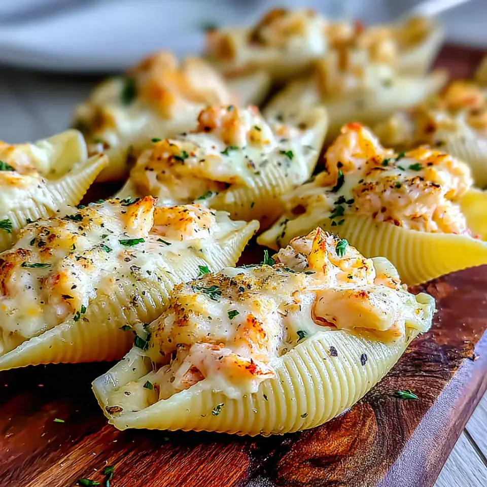 Creamy Seafood Stuffed Shells served on the table